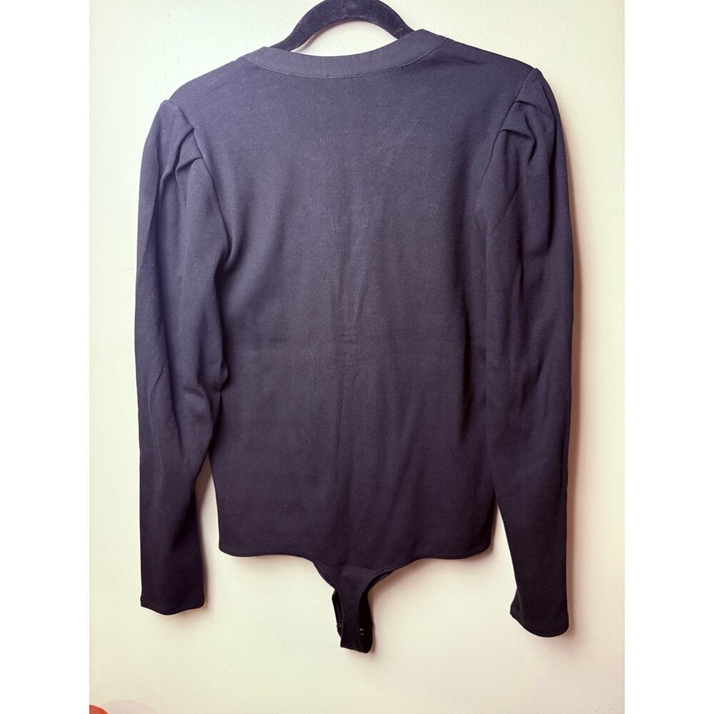 Express Ribbed Puff Sleeve Bodysuit Size XL Black NWT Minimalist Basic Work Fall - Picture 7 of 9